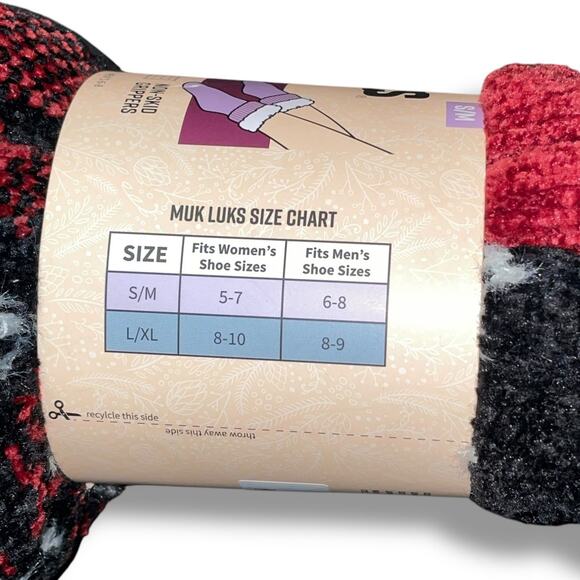 Muk Luks Buffalo Check Slipper Socks Faux Fur Lined Warm Cabin 2 Pk S/M Gift - Picture 8 of 12